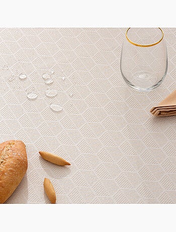 Mantel antimanchas con tejido texturizado, diseño en panal de abeja - Gamusi.