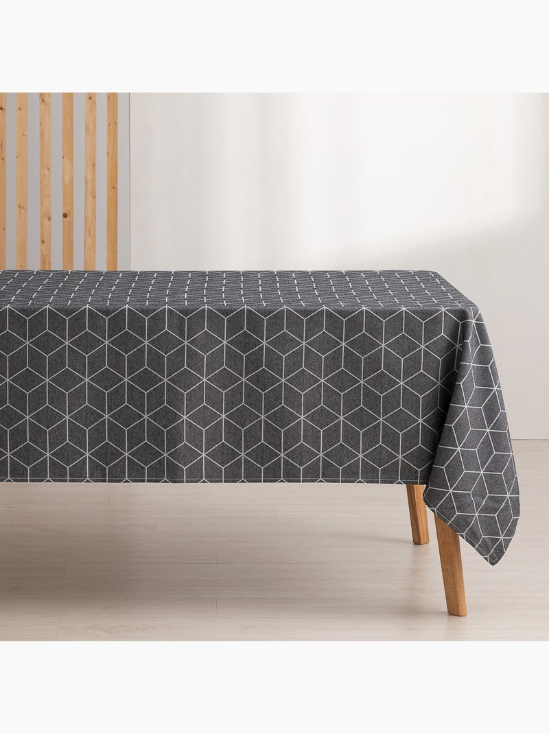 Mantel antimanchas con tejido texturizado, diseño geométrico -  Gamusi. Gris antracita - Kiabi