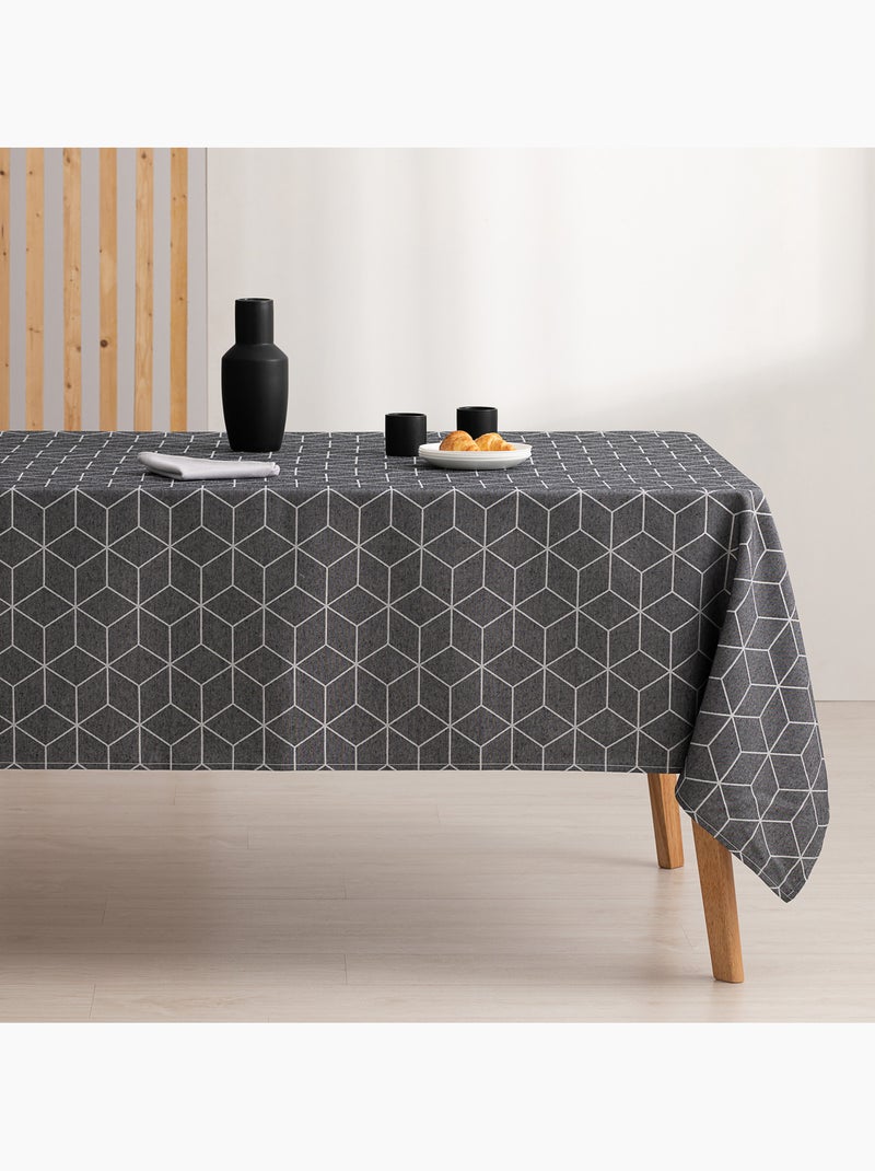 Mantel antimanchas con tejido texturizado, diseño geométrico -  Gamusi. Gris antracita - Kiabi