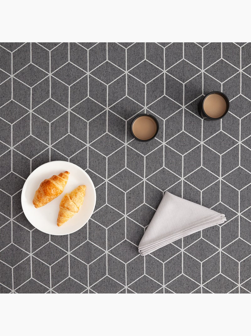 Mantel antimanchas con tejido texturizado, diseño geométrico -  Gamusi. Gris antracita - Kiabi