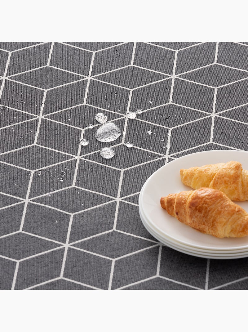 Mantel antimanchas con tejido texturizado, diseño geométrico -  Gamusi. Gris antracita - Kiabi