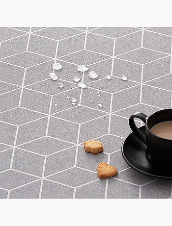 Mantel antimanchas con tejido texturizado, diseño geométrico - Gamusi.