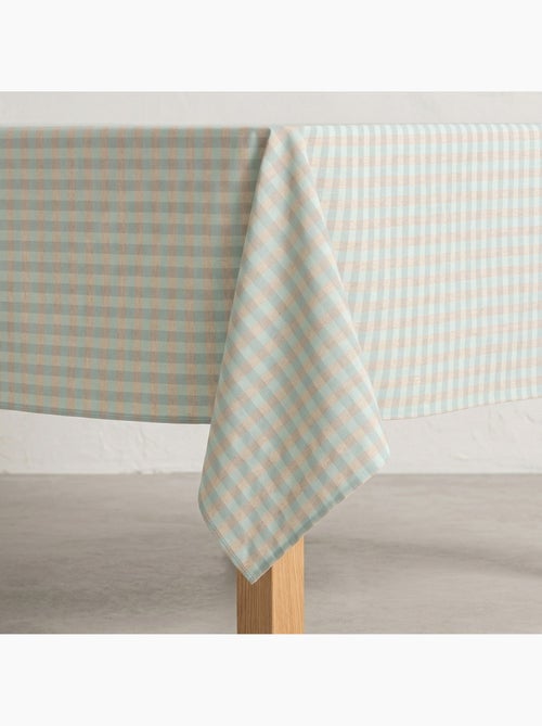 Mantel antimanchas de cuadros vichy. Mezcla de algodón y lino tejido, tacto natural - Gamusi. - Kiabi