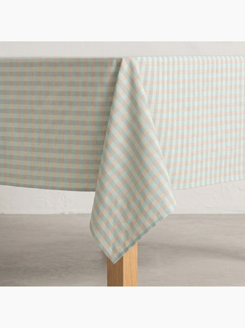 Mantel antimanchas de cuadros vichy. Mezcla de algodón y lino tejido, tacto natural - Gamusi. Azul turquesa - Kiabi