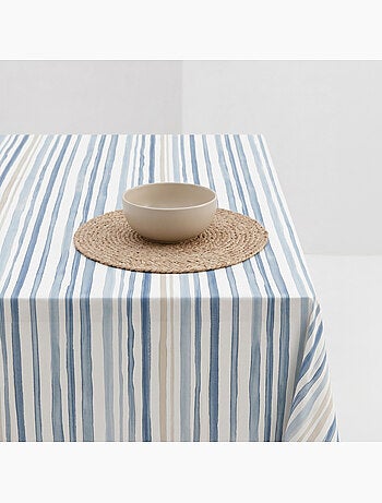 Mantel antimanchas estampado estilo mediterráneo, diseño a rayas - Gamusi.