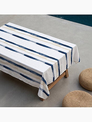Mantel antimanchas estampado estilo mediterráneo, diseño a rayas anchas - Gamusi.