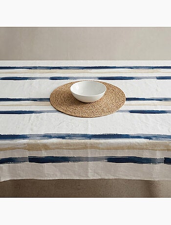 Mantel antimanchas estampado estilo mediterráneo, diseño a rayas anchas - Gamusi.