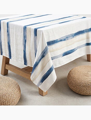 Mantel antimanchas estampado estilo mediterráneo, diseño a rayas anchas - Gamusi.