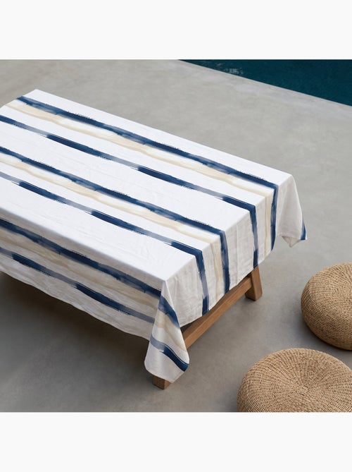 Mantel antimanchas estampado estilo mediterráneo, diseño a rayas anchas - Gamusi. - Kiabi Mantel antimanchas estampado estilo mediterráneo, diseño a rayas anchas - Gamusi. - Kiabi