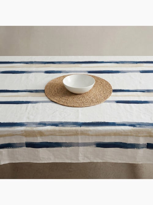 Mantel antimanchas estampado estilo mediterráneo, diseño a rayas anchas - Gamusi. - Kiabi Mantel antimanchas estampado estilo mediterráneo, diseño a rayas anchas - Gamusi. - Kiabi