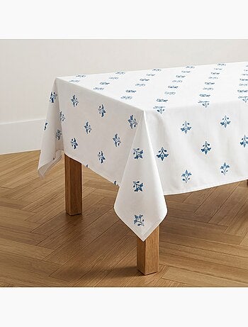 Mantel antimanchas estampado estilo mediterráneo, diseño floral - Gamusi.