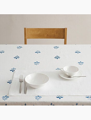 Mantel antimanchas estampado estilo mediterráneo, diseño floral - Gamusi.