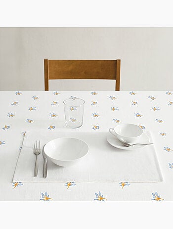 Mantel antimanchas estampado estilo mediterráneo, diseño floral - Gamusi.