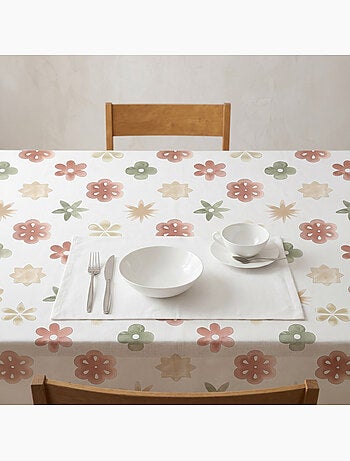 Mantel antimanchas estampado estilo mediterráneo, diseño floral - Gamusi.