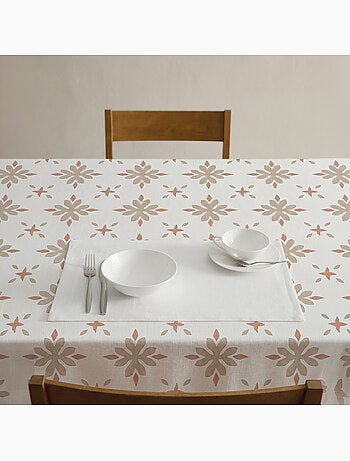 Mantel antimanchas estampado estilo mediterráneo, diseño geométrico floral - Gamusi.