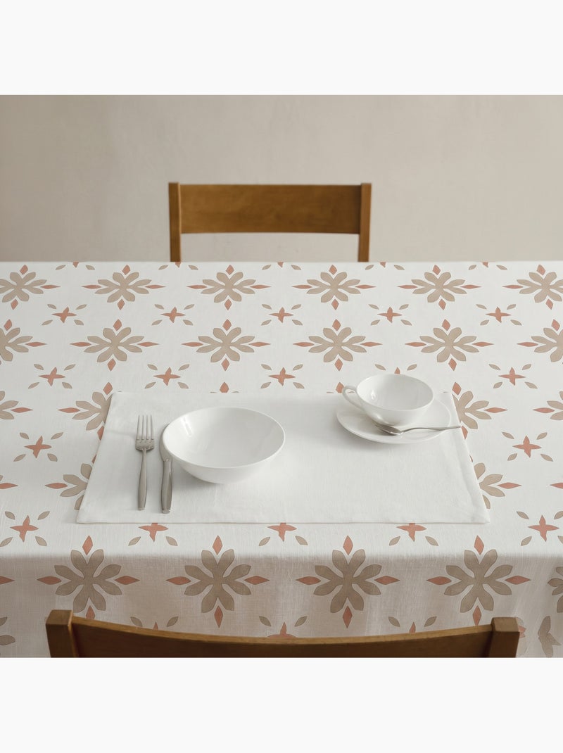 Mantel antimanchas estampado estilo mediterráneo, diseño geométrico floral - Gamusi. Ladrillo - Kiabi