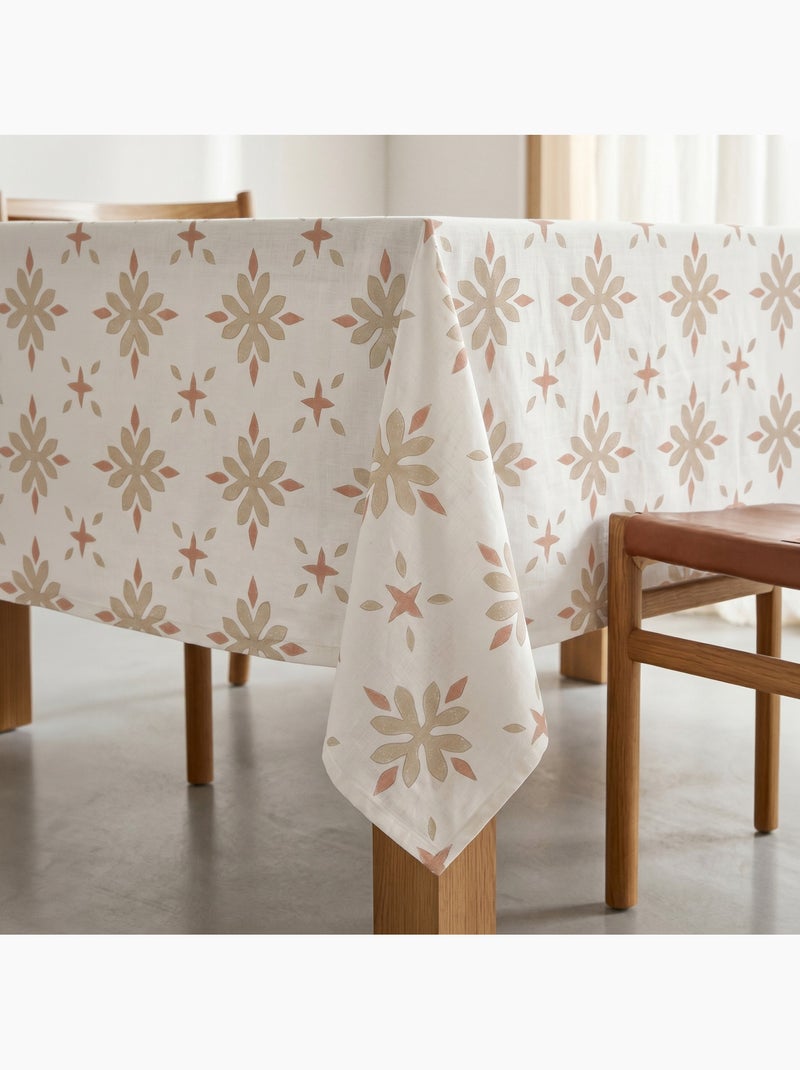 Mantel antimanchas estampado estilo mediterráneo, diseño geométrico floral - Gamusi. Ladrillo - Kiabi
