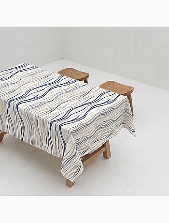 Mantel antimanchas estampado estilo mediterráneo, diseño rayas asimétricas - Gamusi.