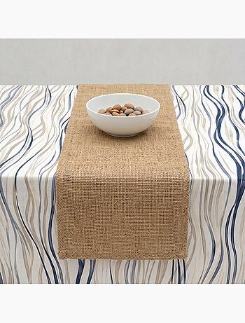 Mantel antimanchas estampado estilo mediterráneo, diseño rayas asimétricas - Gamusi.