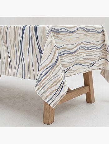 Mantel antimanchas estampado estilo mediterráneo, diseño rayas asimétricas - Gamusi.