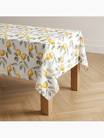 Mantel antimanchas estampado estilo mediterráneo, patrón de limones - Gamusi.