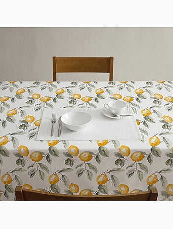 Mantel antimanchas estampado estilo mediterráneo, patrón de limones - Gamusi.