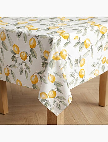 Mantel antimanchas estampado estilo mediterráneo, patrón de limones - Gamusi.