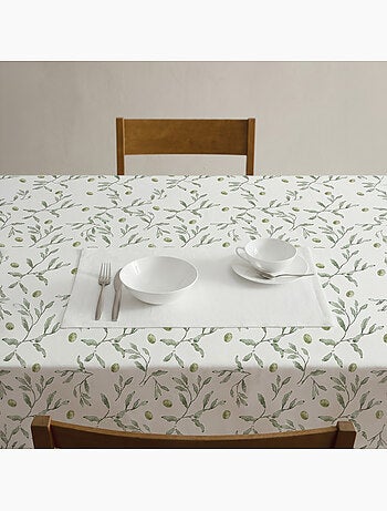 Mantel antimanchas estampado estilo mediterráneo, patrón de olivo - Gamusi.
