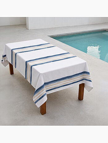 Mantel antimanchas estampado estilo mediterráneo, rayas horizontales - Gamusi.