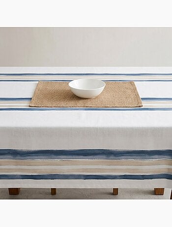 Mantel antimanchas estampado estilo mediterráneo, rayas horizontales - Gamusi.