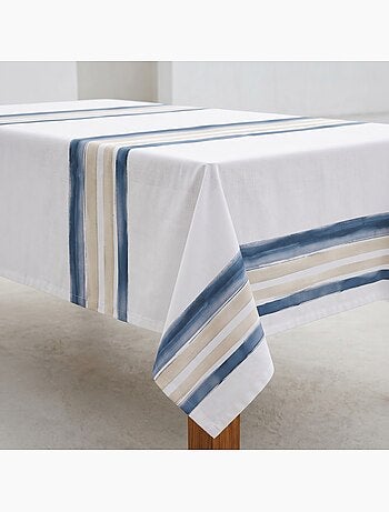 Mantel antimanchas estampado estilo mediterráneo, rayas horizontales - Gamusi.