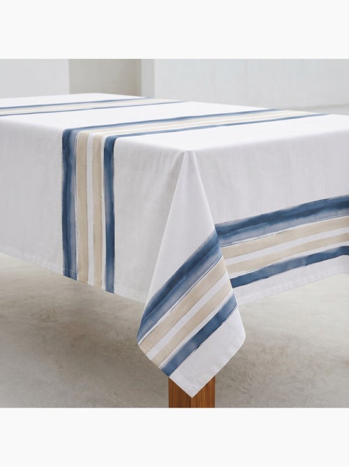 Mantel antimanchas estampado estilo mediterráneo, rayas horizontales - Gamusi. - Kiabi Mantel antimanchas estampado estilo mediterráneo, rayas horizontales - Gamusi. - Kiabi