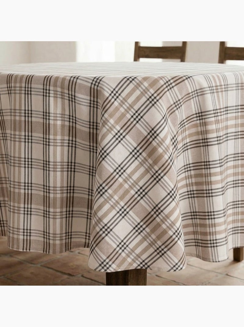 Mantel antimanchas redondo diseño tartán, tacto y caída natural - Gamusi. Lino - Kiabi