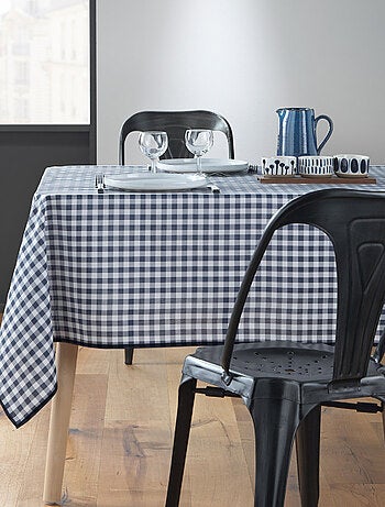 Mantel Cuadrado Antipliegues Vichy Azul Resistente a las Manchas