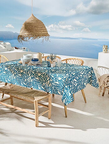 Mantel cuadrado de algodón plastificado con follaje abstracto