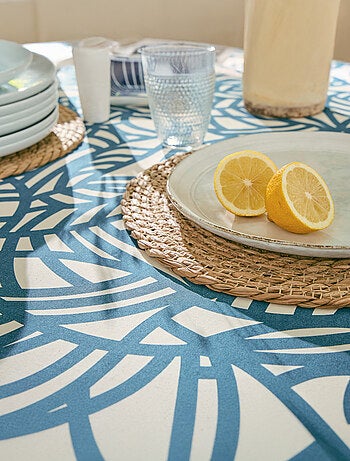 Mantel cuadrado de algodón plastificado con follaje abstracto