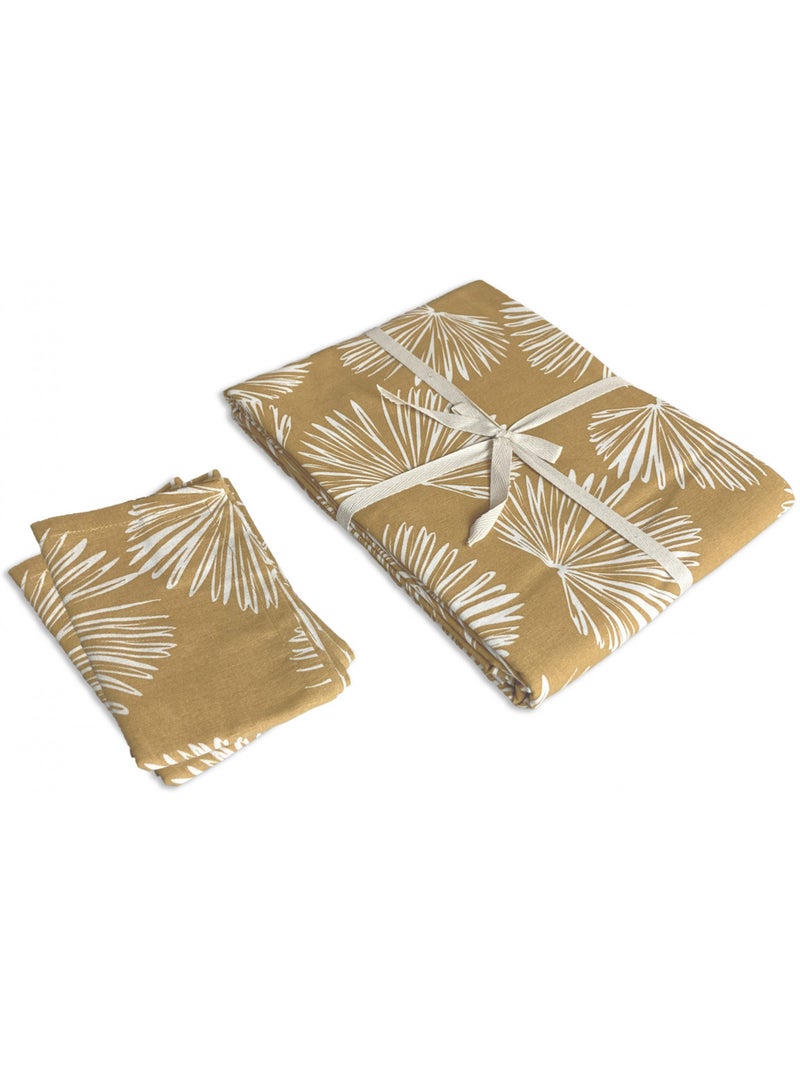 Mantel cuadrado estampado vegetal 140 x 140 cm + 2 servilletas 35 x 35 cm Future Home Mostaza - Kiabi