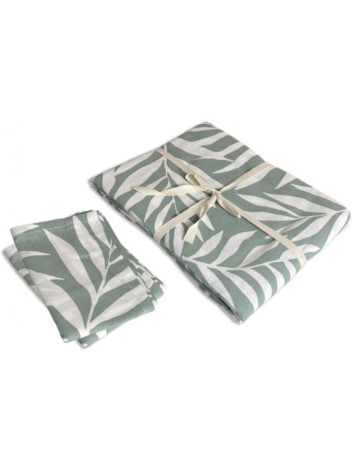 Mantel cuadrado VERA estampado follaje 140 x 140 cm, con 2 servilletas Future Home - Kiabi
