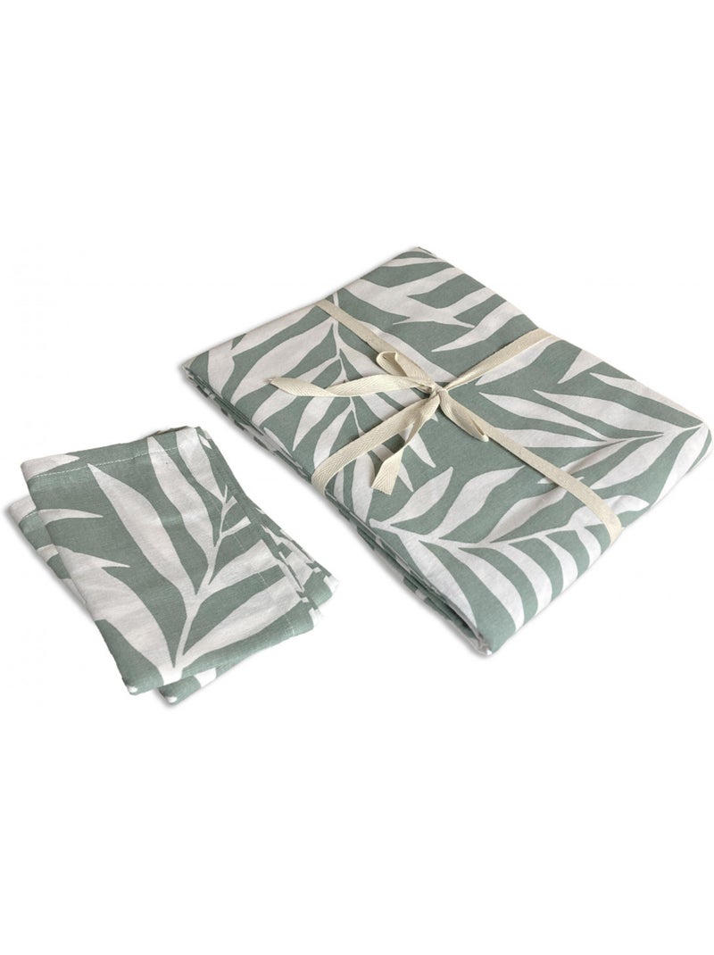 Mantel cuadrado VERA estampado follaje 140 x 140 cm, con 2 servilletas Future Home Menta/Turquesa/Blanco - Kiabi