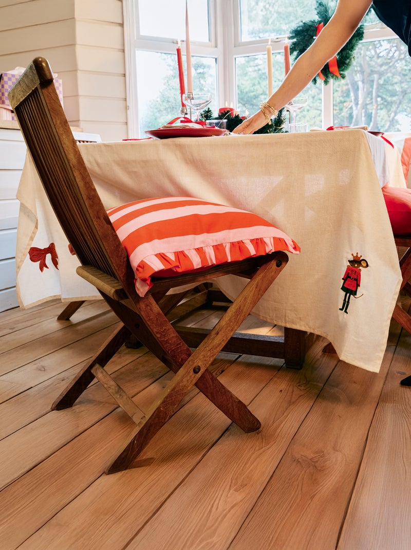 Mantel de mesa bordado Navidad en algodón y lino 150x150 cm Beige - Kiabi