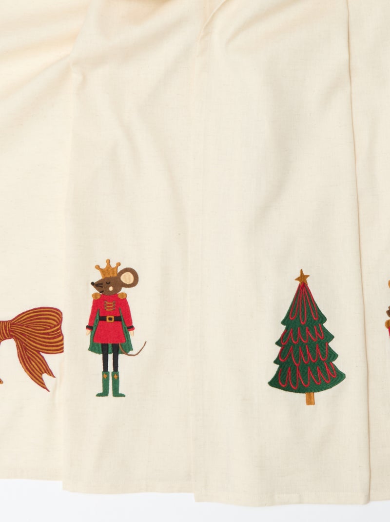 Mantel de mesa bordado Navidad en algodón y lino 150x150 cm Beige - Kiabi