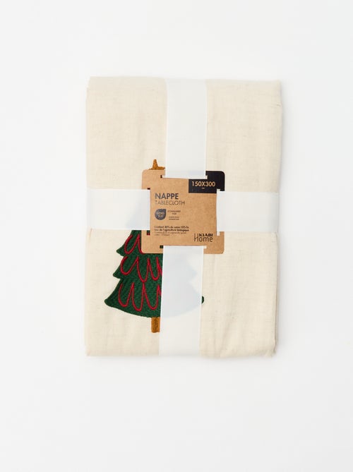 Mantel de mesa bordado Navidad en algodón y lino 150x270 cm - Kiabi Mantel de mesa bordado Navidad en algodón y lino 150x270 cm - Kiabi