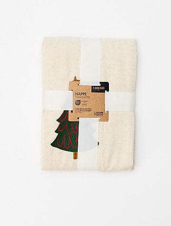 Mantel de mesa bordado Navidad en algodón y lino 150x300 cm