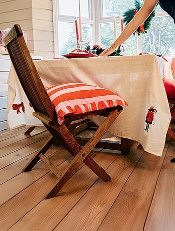 Mantel de mesa bordado Navidad en algodón y lino 150x300 cm