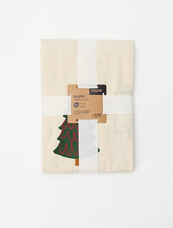 Mantel de mesa bordado navideño en algodón y lino 150x200