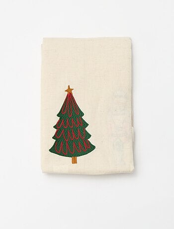 Mantel de mesa bordado navideño en algodón y lino 150x200