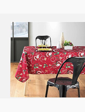 Mantel de Poliéster Père Noël Rouge motif Houx PROMO LINGE