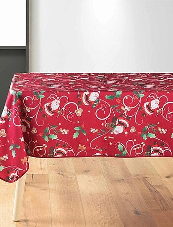 Mantel de Poliéster Père Noël Rouge motif Houx PROMO LINGE