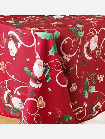 Mantel de Poliéster Père Noël Rouge motif Houx PROMO LINGE