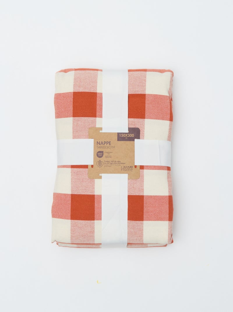 Mantel estampado de cuadros (150x300 cm) - Kiabi Home Naranja - Kiabi